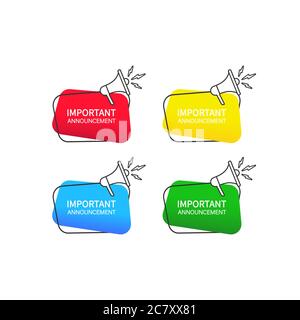 Important announcement. Speech bubble icon set. Advertising sign. Vector on isolated white background. EPS 10. Stock Vector