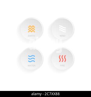 Four natural elements icon, ine symbols. Wind, fire, water, earth. Pictograph. Logo template. Vector on isolated white background. EPS 10. Stock Vector