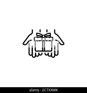 Gift in palms line icon. Hands holding a present box. Vector on isolated white background. EPS 10. Stock Vector