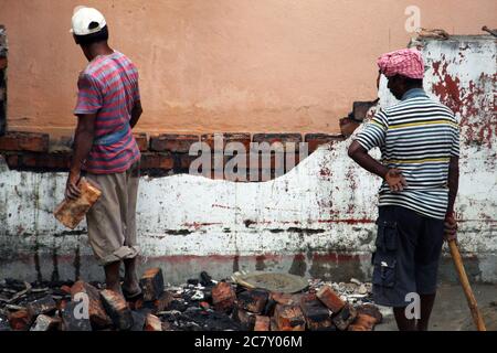 Kolkata, West Bengal/India - July, 2020:  Migrant and local labourers are working for construction industry at Barasat, N.24 Parganas. Stock Photo