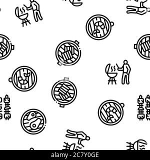 Bbq Barbecue Cooking Seamless Pattern Vector Stock Vector