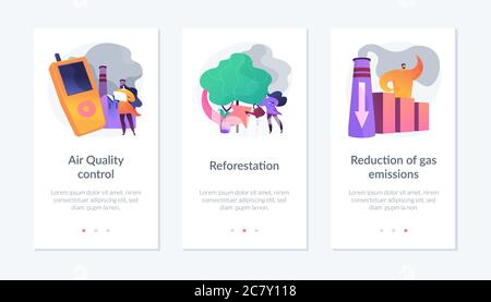 Environment protection measures, flora restoration, atmosphere purification app interface template. Stock Vector