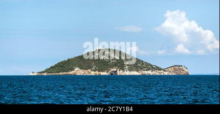 Seaside view of the Marathonisi or Turtle islet near Greek island Zakynthos in the Ionian Sea Stock Photo