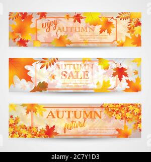 Three autumn banners with colorful leaves. Vector Stock Vector
