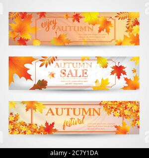 Three autumn banners with colorful leaves. Vector Stock Vector