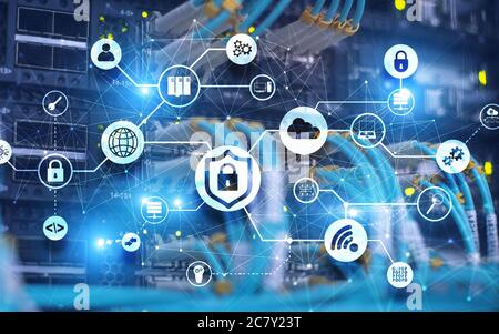 Data security concept. Icons: Closed Padlock, Wifi And cloud on digital background. Stock Photo
