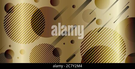 Abstract gold and black geometric dynamic circles golden gradient shape background. Vector illustration Stock Vector