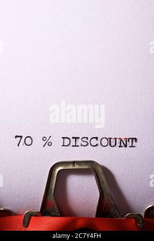 70 % discount text written on a paper. Stock Photo