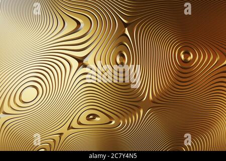 Golden yellow pattern, geometric abstract shapes on textured Background.3d Illustration. Stock Photo