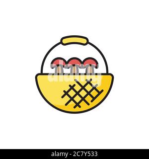 Mushroom basket vector icon symbol food isolated on white background Stock Vector