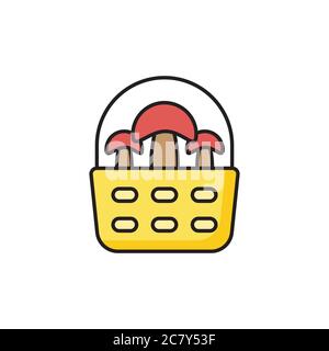 Mushroom basket vector icon symbol food isolated on white background Stock Vector