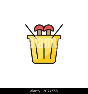 Mushroom basket vector icon symbol food isolated on white background Stock Vector