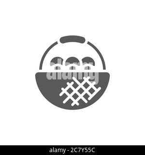 Mushroom basket vector icon symbol food isolated on white background Stock Vector