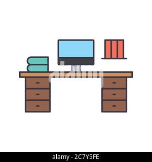 Office workspace desk vector icon symbol workspace isolated on white background Stock Vector