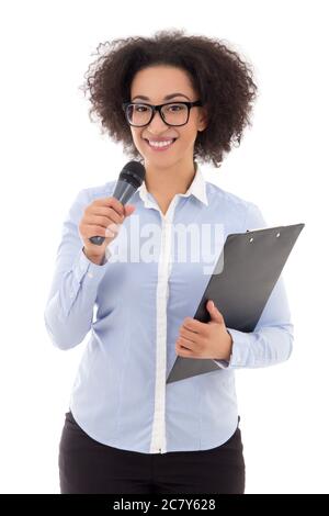 African american woman radio reporter speaking at radio studio Stock ...