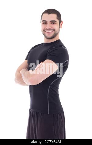 handsome bearded arabic man in sportswear isolated on white background Stock Photo