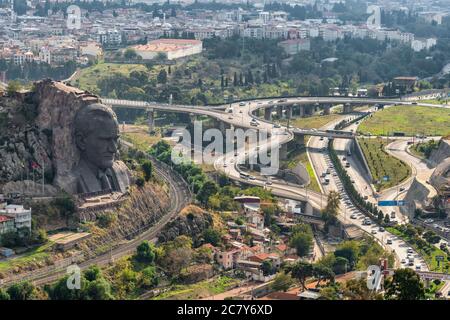 Ataturk Mask, the concrete relief of the head of Mustafa Kemal Ataturk in Izmir Stock Photo