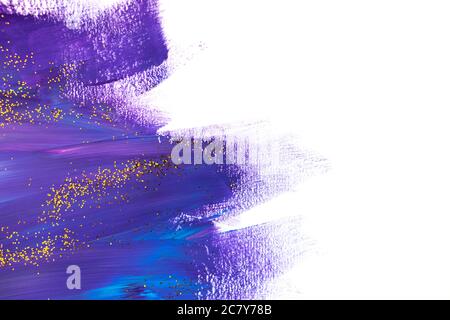 Acrylic brush stroke with golden glitter isolated on a white background. Creative concept. Stock Photo