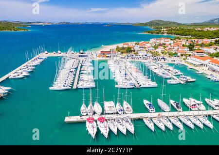 Croatia, town of Pirovac, panoramic view of marina with sailboats on beautiful blue Adriatic seascape Stock Photo