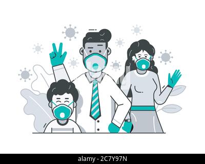 Family with Face Masks Virus Protection Concept Stock Vector