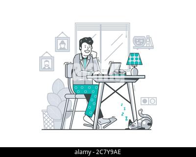 Freelancer Work from Home Flat Concept Stock Vector