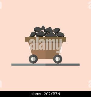 Coal trolley in flat style. Icon design. Vector illustration Stock Vector