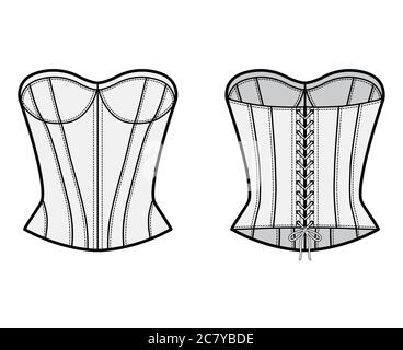 Corset-style top technical fashion illustration with fitted body, scoop ...