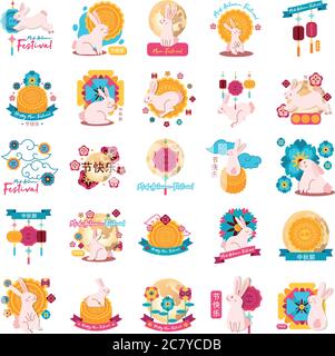 bundle of mid autumn festival set icons vector illustration design Stock Vector
