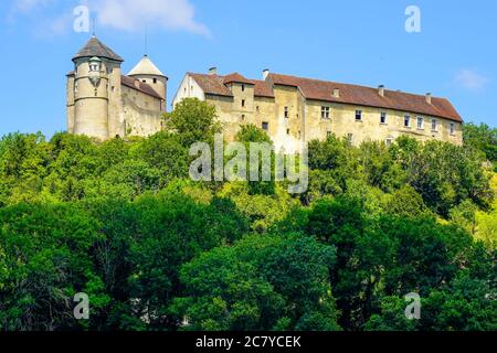 Medieval Chateau (castle) de Belvoir in Doubs department of the Bourgogne-Franche-Comte region in France. Stock Photo