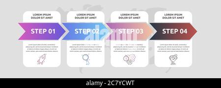 Vector infographics arrows with 4 successive steps, labels. Four colorful rectangular elements. Can be used for diagram, business, web, info graph Stock Vector