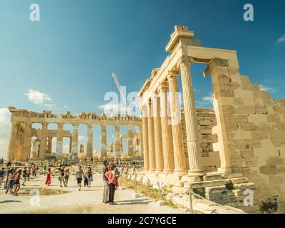 Parthenon ancient Temple on the Acropolis in Athens, Greece Stock Photo