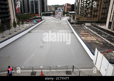 Wembley, UK. 19th July, 2020. Wembley Way is very quiet before the Emirates FA Cup Semi-Final match Chelsea v Manchester United, at Wembley Stadium, London, UK on July 19, 2020. The match is being played behind closed doors because of the current COVID-19 Coronavirus pandemic, and government social distancing/lockdown restrictions. Credit: Paul Marriott/Alamy Live News Stock Photo