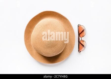 Summer straw hat beach and sunglasses Stock Photo
