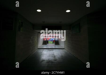 Wembley, UK. 19th July, 2020. A general view behind a closed-off entrance to the Emirates FA Cup Semi-Final match Chelsea v Manchester United, at Wembley Stadium, London, UK on July 19, 2020. The match is being played behind closed doors because of the current COVID-19 Coronavirus pandemic, and government social distancing/lockdown restrictions. Credit: Paul Marriott/Alamy Live News Stock Photo