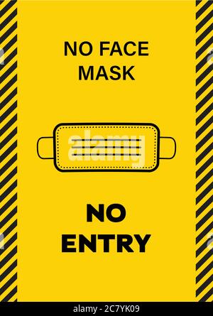Sticker with the text, No Face Mask No Entry, Vector illustration, Yellow and black sticker for face mask wearing with face mask sign Stock Vector