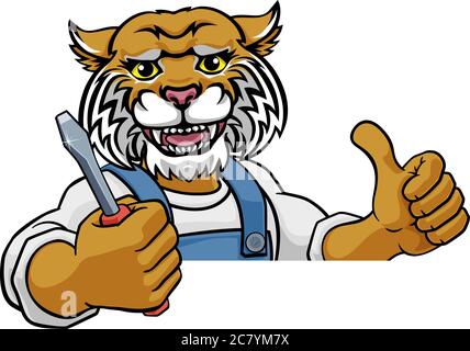 Wildcat Electrician Handyman Holding Screwdriver Stock Vector