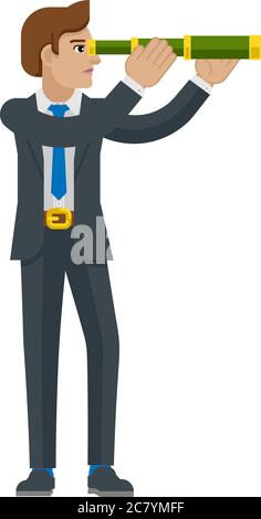 Telescope Spyglass Character Business Concept Stock Vector