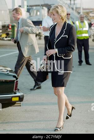 Diana Princess of Wales arriving at London's Heathrow Airport in 1982 ...