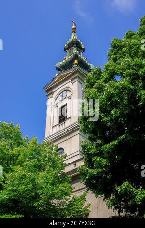 Bell tower of the Cathedral Church of St. Michael the Archangel, Serbian Orthodox church in the center of Belgrade, Serbia Stock Photo