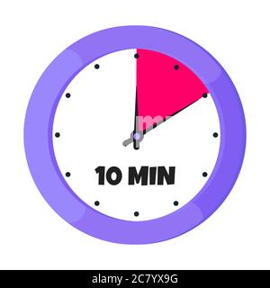 Ten minutes on analog clock face flat style design vector illustration icon. Stock Vector
