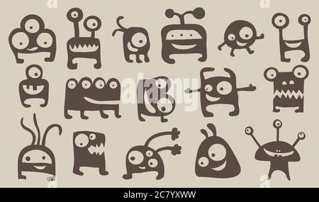 Collection of 15 cute monsters Stock Photo