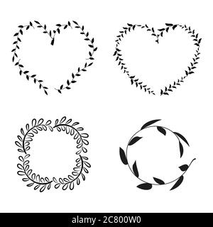 Set wreaths and laurel.Hand painted green branches,leaves,leaf,petal decor elements Stock Vector