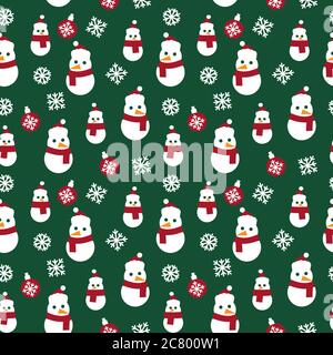 Christmas Snowman seamless pattern background for website graphics, fashion textile Stock Vector