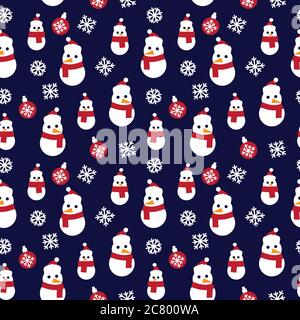 Christmas Snowman seamless pattern background for website graphics, fashion textile Stock Vector