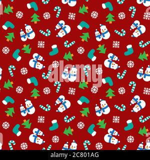 Christmas Snowman seamless pattern background for website graphics, fashion textile Stock Vector