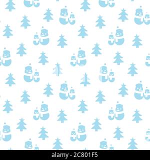 Christmas Snowman seamless pattern background for website graphics, fashion textile Stock Vector