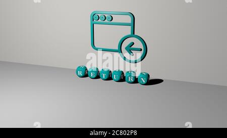 3D graphical image of return vertically along with text built by metallic cubic letters from the top perspective, excellent for the concept presentation and slideshows. illustration and business Stock Photo