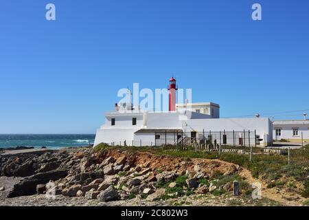 Cabo Raso lighthouse nearby Cascais, Portuguese coastal town 30 km west of Lisbon. Stock Photo