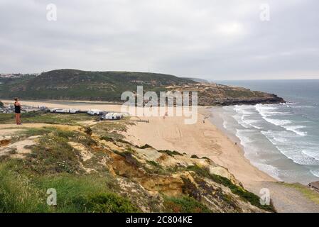 View of the coast of Ericeira in Portugal, one of the most popular places for kite surfers Stock Photo