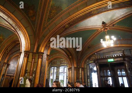 Interior of the Caru cu Bere (The Beer Cart) Beer hall and Restaurant, Bucharest, Romania Stock Photo